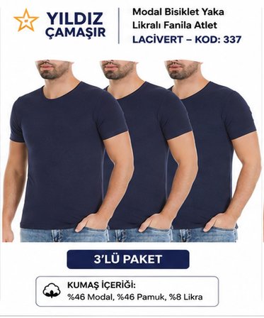 Yıldız Çamaşır Erkek Modal Bisiklet Yaka Likralı Fanila Atlet (335-336-337-338)- 3 Adet