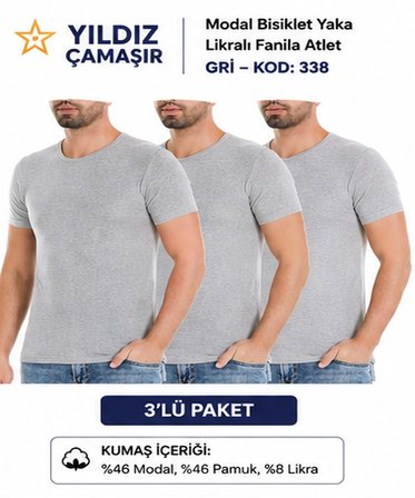 Yıldız Çamaşır Erkek Modal Bisiklet Yaka Likralı Fanila Atlet (335-336-337-338)- 3 Adet