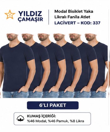 Yıldız Çamaşır Erkek Modal Bisiklet Yaka Likralı Fanila Atlet (335-336-337-338)- 6 Adet