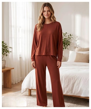Mihra Kadın Oysho Bisiklet Yaka Uzun Kol Baharlık Pijama Takımı 20103KH - 1 Adet