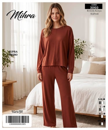 Mihra Kadın Oysho Bisiklet Yaka Uzun Kol Baharlık Pijama Takımı 20103KH - 1 Adet