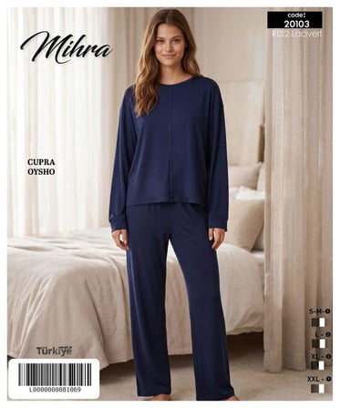Mihra Kadın Oysho Bisiklet Yaka Uzun Kol Baharlık Pijama Takımı 20103LC - 1 Adet