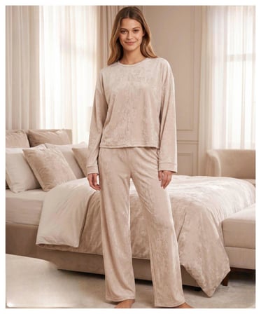 Mihra Kadın Oysho Bisiklet Yaka Uzun Kol Desenli Baharlık Pijama Takımı 20104EG - 1 Adet
