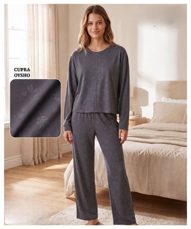 Mihra Kadın Oysho Bisiklet Yaka Uzun Kol Desenli Baharlık Pijama Takımı 20104GÇ - 1 Adet