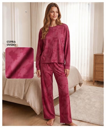 Mihra Kadın Oysho Bisiklet Yaka Uzun Kol Desenli Baharlık Pijama Takımı 20104KT - 1 Adet