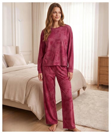 Mihra Kadın Oysho Bisiklet Yaka Uzun Kol Desenli Baharlık Pijama Takımı 20104KT - 1 Adet