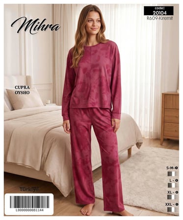 Mihra Kadın Oysho Bisiklet Yaka Uzun Kol Desenli Baharlık Pijama Takımı 20104KT - 1 Adet