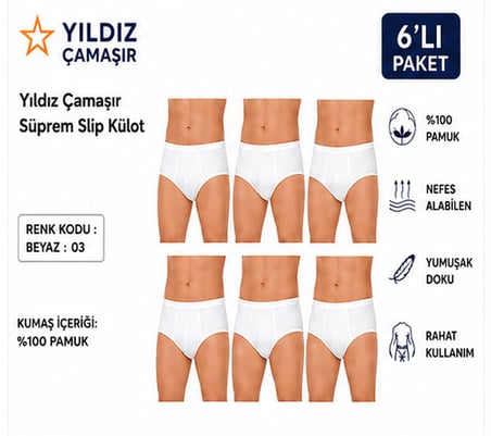 Yıldız Çamaşır Erkek Süprem Slip Külot (03-130-131 )- 6 Adet