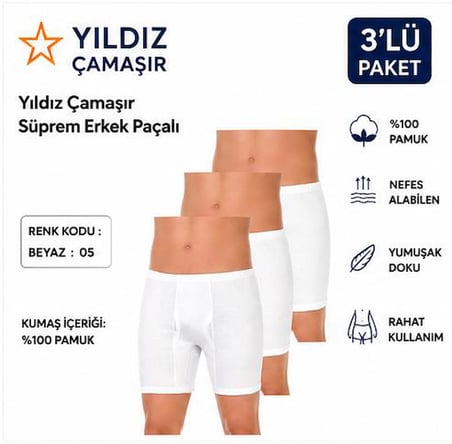 Yıldız Çamaşır Erkek Süprem Erkek Paçalı Boxer (05-140-141 )- 3 Adet
