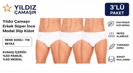 Yıldız Çamaşır Erkek Süper İnce Yazlık Modal Slip Külot (118-119)- 3 Adet