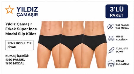 Yıldız Çamaşır Erkek Süper İnce Yazlık Modal Slip Külot (118-119)- 3 Adet