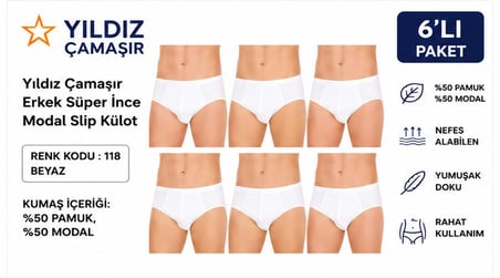 Yıldız Çamaşır Erkek Süper İnce Yazlık Modal Slip Külot (118-119)- 6 Adet