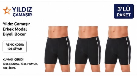 Yıldız Çamaşır Erkek Modal Biyeli Boxer (105-106-107-108-109)- 3 Adet