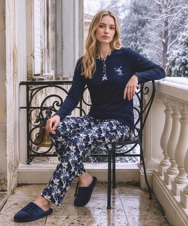 Angelina Kadın Düğmeli Yaka %100 Pamuk İnterlok Kışlık Pijama Takımı 10010 - 1 Adet 