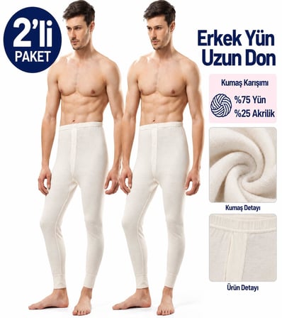 Şalçı Safyün Erkek %75 Yün Uzun Don İçlik 385 - 2 Adet 