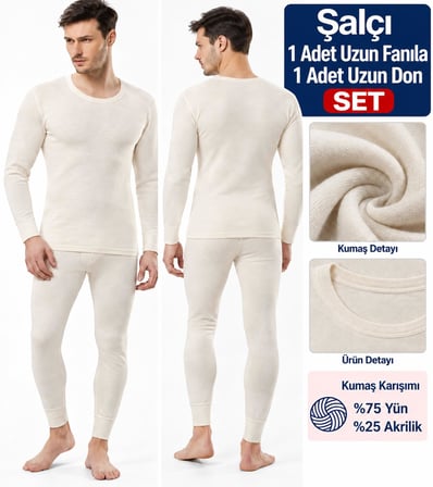 Şalçı Safyün Erkek %75 Yün Uzun Don Ve Uzun Kol Fanila İçlik SET - 1 Set 