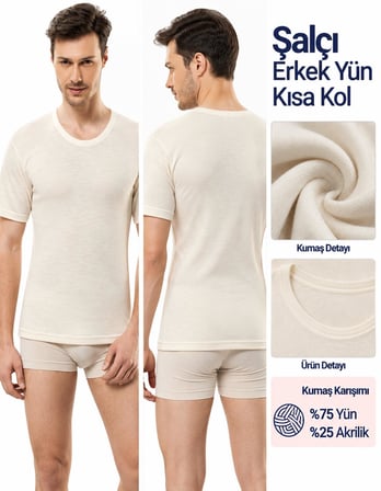Şalçı Safyün Erkek %75 Yün Uzun Don Ve Kısa Kol Fanila İçlik SET - 1 Set 