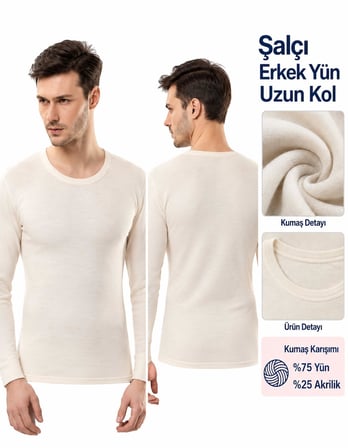 Şalçı Safyün Erkek %75 Yün Uzun Don Ve Kısa Kol Fanila İçlik SET - 1 Set 