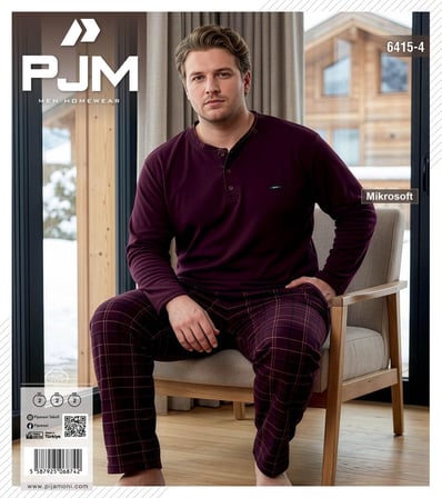 PJM Erkek Battal Beden Mikrosoft Düğmeli Yaka Kışlık Pijama Takımı 6415/4 - 1 Adet