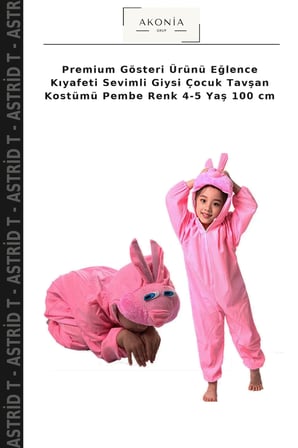 Premium Gösteri Ürünü Eğlence Kıyafeti Sevimli Giysi Çocuk Tavşan Kostümü Pembe Renk 4-5 Yaş 100 cm