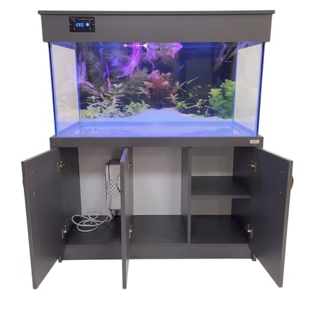 Kanki Pet 150x50x60 cm 450 Lt Antrasit Gri MDF Mobilyalı Dijital Göstergeli Akvaryum