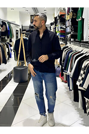 Keten Pamuk Uzun Kollu Oversize Erkek Gömlek