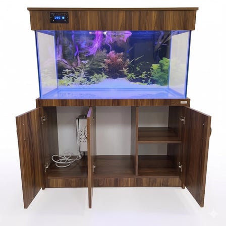 Kanki Pet Ceviz MDF Mobilyalı Akvaryum 150x50x60 cm 450 Lt - 110W LED & Dijital Göstergeli