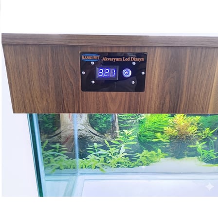 Kanki Pet Ceviz MDF Mobilyalı Akvaryum 150x50x60 cm 450 Lt - 110W LED & Dijital Göstergeli