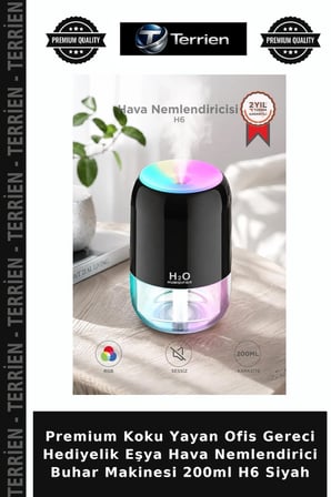 Premium Koku Yayan Ofis Gereci Hediyelik Eşya Hava Nemlendirici Buhar Makinesi 200ml H6 Siyah