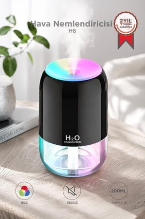 Premium Koku Yayan Ofis Gereci Hediyelik Eşya Hava Nemlendirici Buhar Makinesi 200ml H6 Siyah