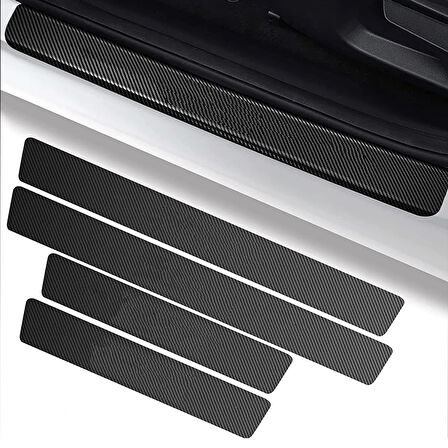 Karbon Fiber Deri Yapışkanlı Araba Kapı Eşiği 4'lü Siyah