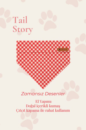 Kedi-Köpek Fuları, Hafif Kumaş, El Yapımı, Tüm Irklar İçin İdeal, Kırmızı Pötikareli Kedi/Köpek Fuları