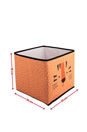 Kaplan Desenli Çocuk Odası Dolap İçi Oyuncak Düzenleyici Saklama Kutusu 30x30x28 cm