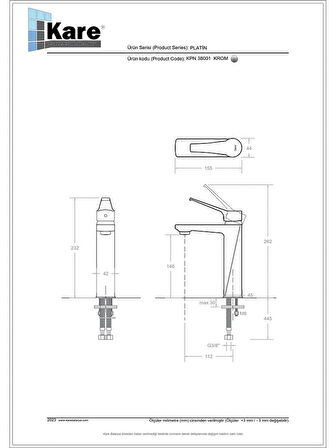 KARE PLATİN LAVABO BATARYASI