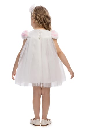 Kız Bebek Tül ve Kelebek  Detaylı Elbise Ekru (6-24 Ay) 36075PR