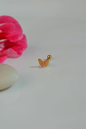 Gold Çelik Altın Kelebek Helix Piercing Kıkırdak Lob