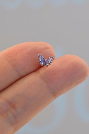 Gümüş Renk Çelik Mor Kelebek Helix Piercing Kıkırdak Lob