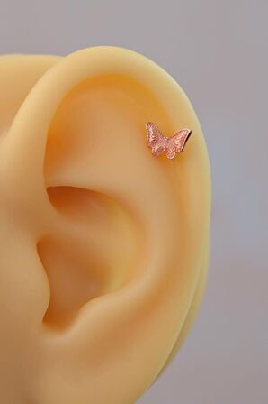 Rose Çelik Pudra Pembe Kelebek Helix Piercing Kıkırdak Lob