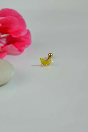 Gold Çelik Sarı Kelebek  Helix Piercing Kıkırdak Lob