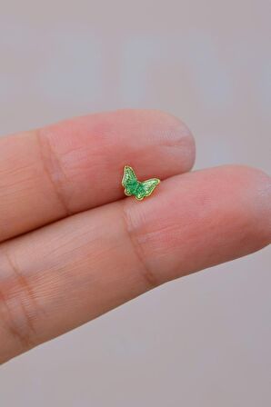 Gold Çelik Yeşil Kelebek  Helix Piercing Kıkırdak Lob