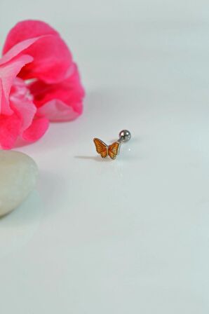 Gümüş Renk Çelik Bronz Kelebek Helix Piercing Kıkırdak Lob