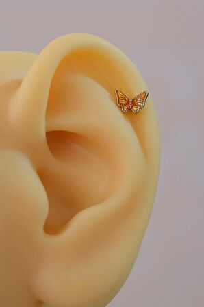 Gümüş Renk Çelik Bronz Kelebek Helix Piercing Kıkırdak Lob