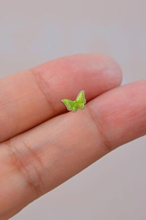 Gümüş Renk Çelik Fıstık Yeşili Kelebek Helix Piercing Kıkırdak Lob