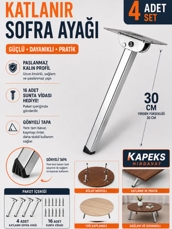 Yer Sofra Ayağı Metal Katlanır Yer Sofrası Sini Altı Ayağı 30 Cm (4 ADET)