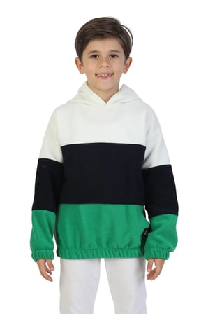 Erkek Çocuk Sweatshirt-Kazak Kapüşonlu Beli Lastikli Çok Renkli Kışlık Polar Sweat — Ekru-Lacivert-Yeşil