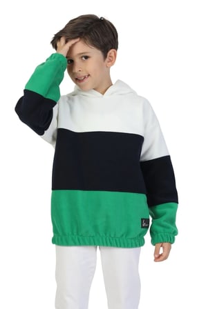 Erkek Çocuk Sweatshirt-Kazak Kapüşonlu Beli Lastikli Çok Renkli Kışlık Polar Sweat — Ekru-Lacivert-Yeşil