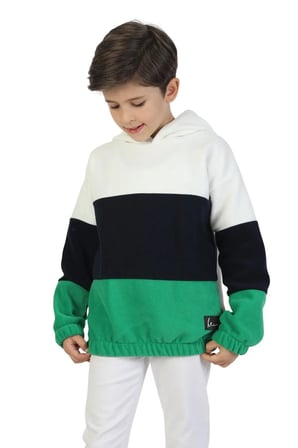Erkek Çocuk Sweatshirt-Kazak Kapüşonlu Beli Lastikli Çok Renkli Kışlık Polar Sweat — Ekru-Lacivert-Yeşil