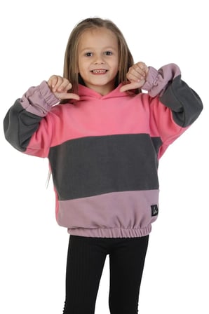 Kız Çocuk Sweatshirt-Kazak Kapüşonlu Beli Lastikli Çok Renkli Kışlık Polar Sweat — Pembe-Antrasit-Lila