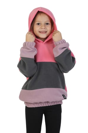 Kız Çocuk Sweatshirt-Kazak Kapüşonlu Beli Lastikli Çok Renkli Kışlık Polar Sweat — Pembe-Antrasit-Lila