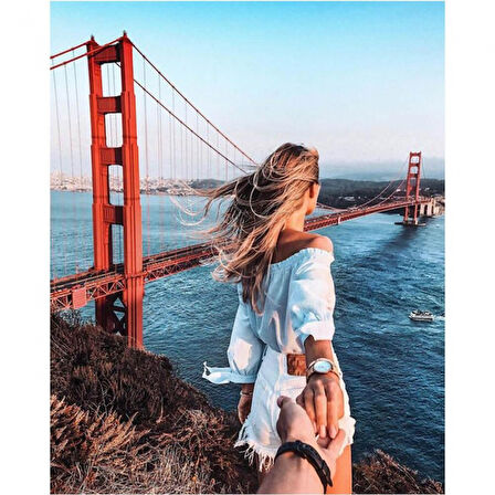 Canvas Golden Gate'te aşk Sayılarla Boyama Seti  Kasnaklı 40 x 50 cm